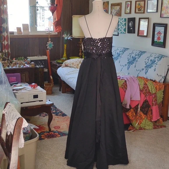 NOS JUMP APPAREL black Tool Sequence Sash Full Length Formal Dress Plus Sz 18W - Picture 6 of 12